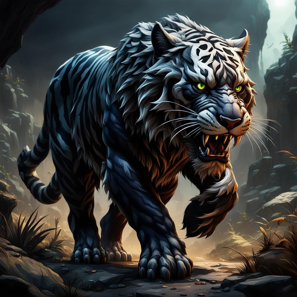 Detailed Black Sabertooth Tiger Matte Painting