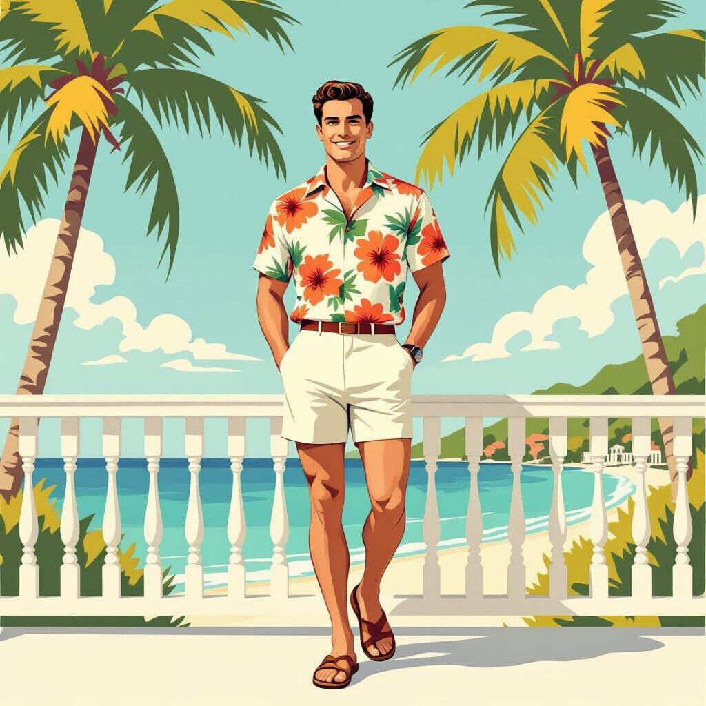 1950s Tropical Vacation in Mid-Century Poster Style