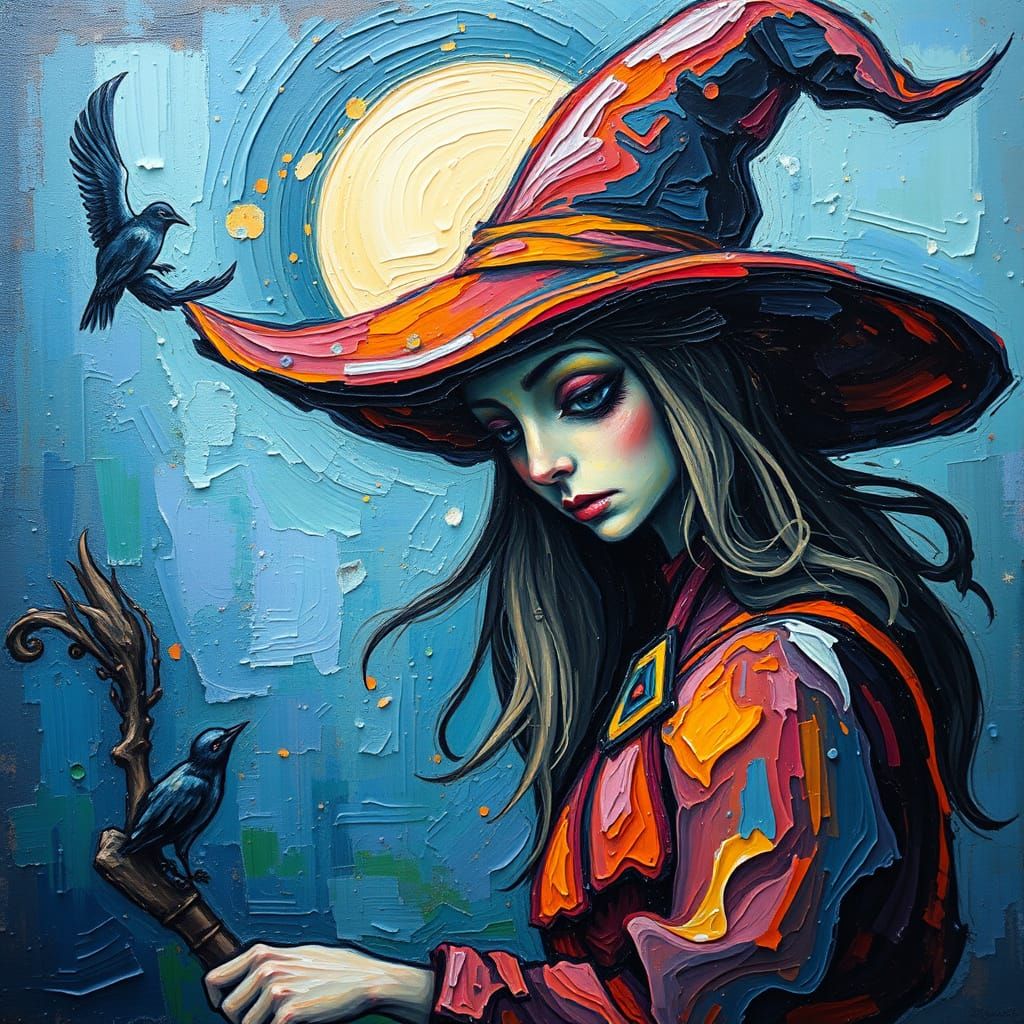 Neo-Expressionist Witch Portrait in Vibrant Oil Colors