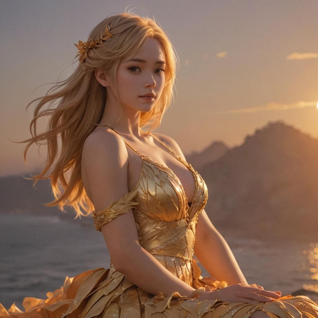 Anime Girl in Sunset: 3D Art Inspired by Pixiv