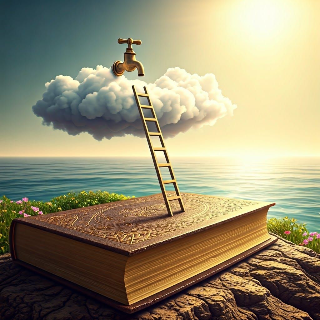 Majestic Golden Ladder Ascends to Heavenly Clouds in a Divin...