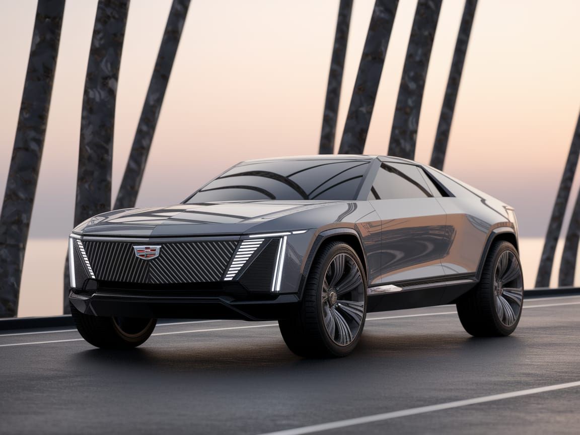 Futuristic Cadillac Cybertruck on the French Riviera