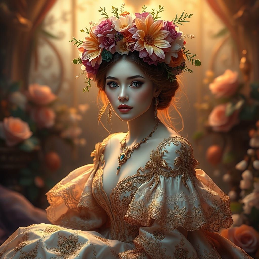 Regal Lady in Dreamlike Baroque Setting