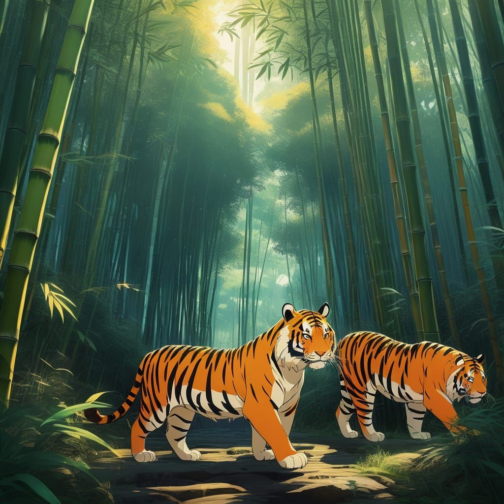 Tribal  tigers bamboo orange and yellow