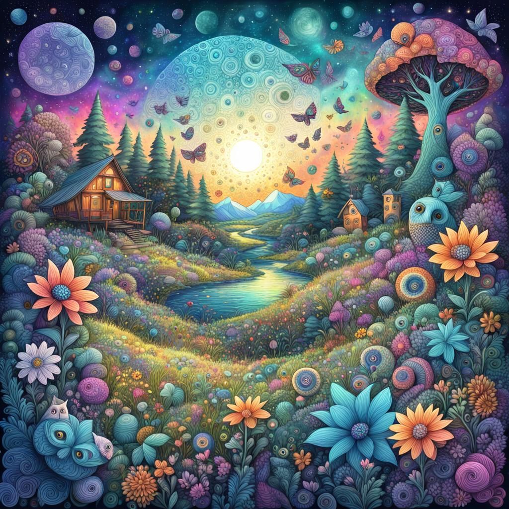 Fractal Zentangle Cosmic Meadow