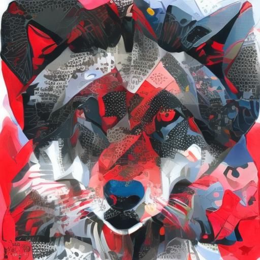 Cubist Geometric Portrait in Red and Black