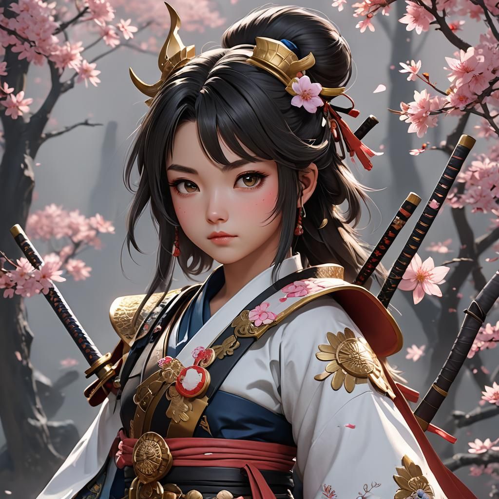 Cute Samurai Princess in 3D Anime Art
