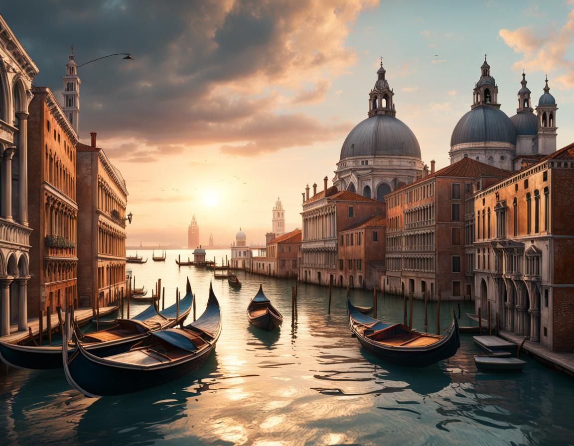 Venice Landscape: Watercolor Painting with Boats