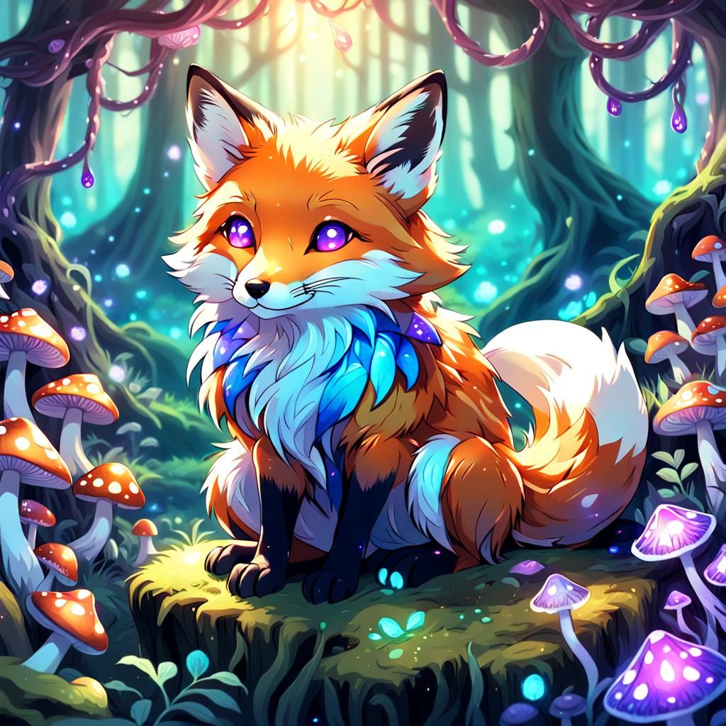 Cute Anime Fox in Mystical Forest