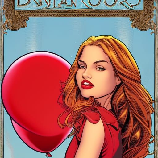 Girl with Red Balloons in Comic Book Style