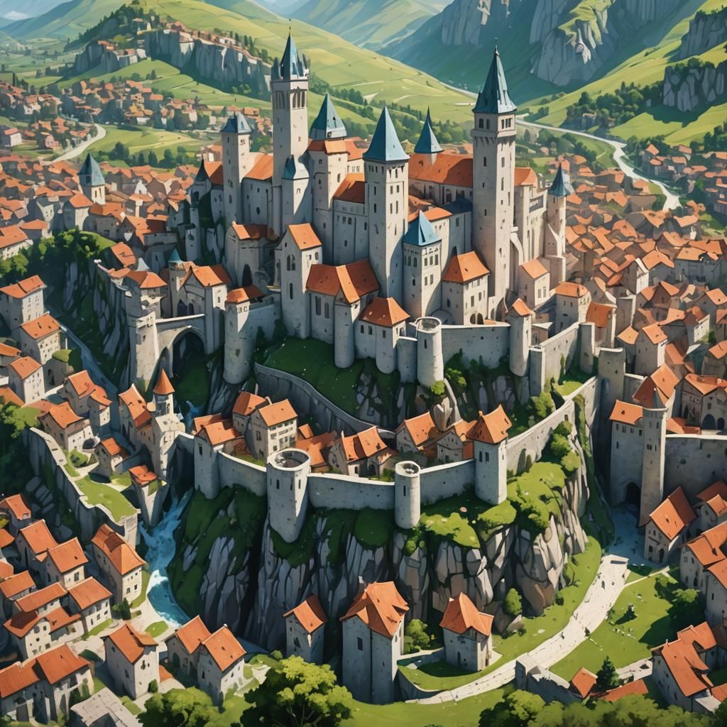 Medieval City with White Walls: Hyperrealistic Concept Art