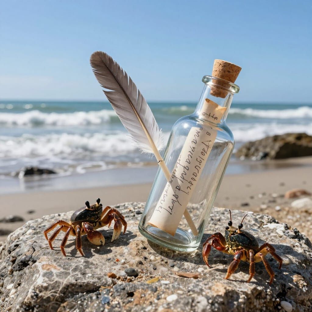 Message in a Bottle Discovery on Sunny Shoreline