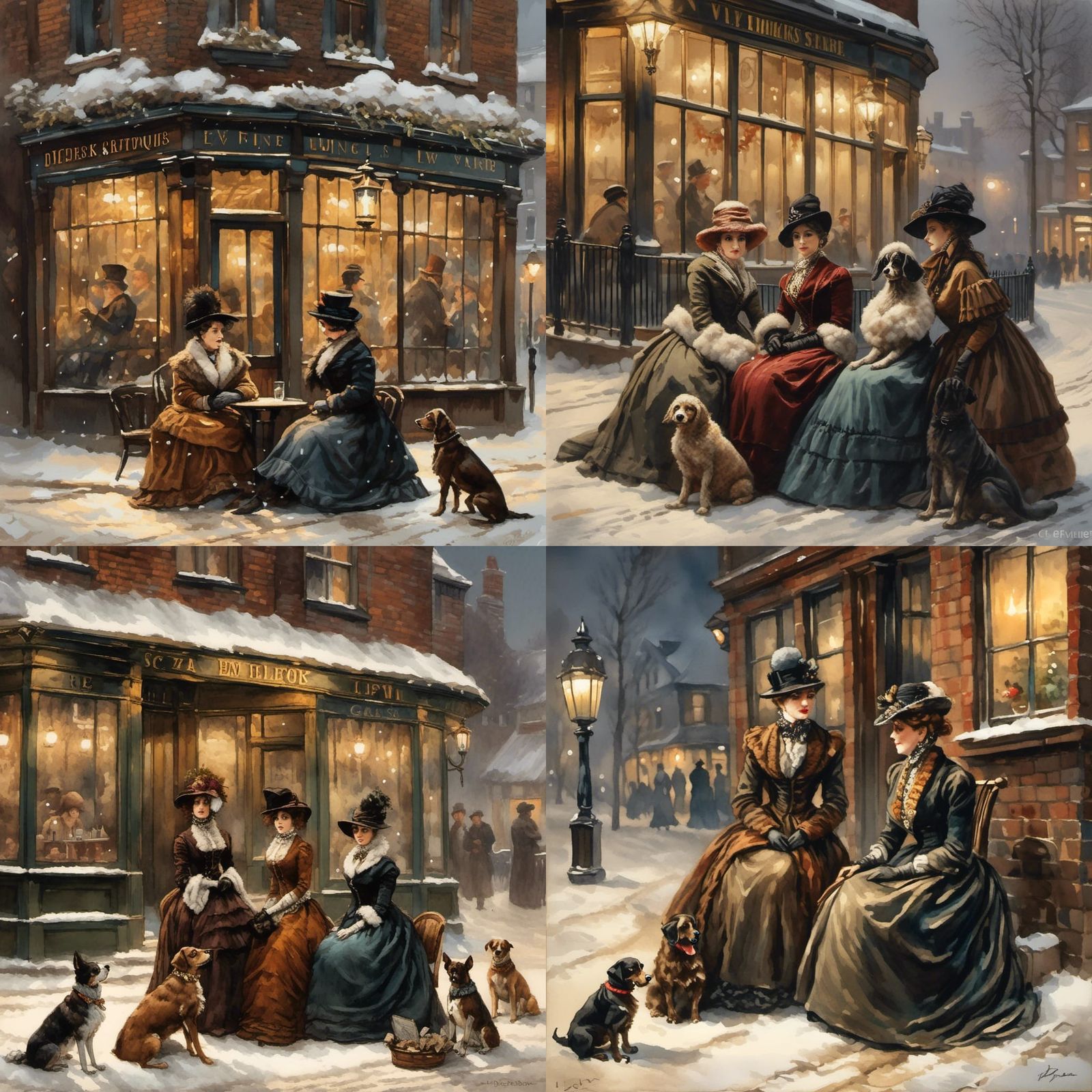 Victorian Ladies Outside Public House in Winter