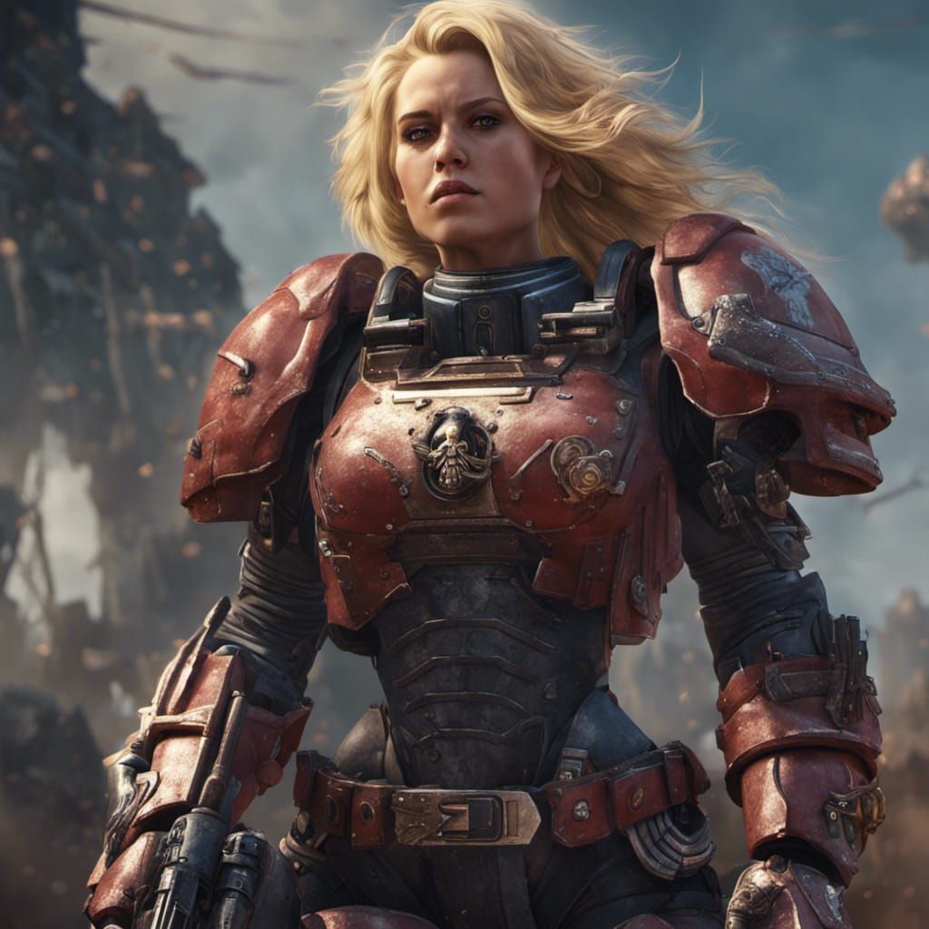 Blonde Female Space Marine in Warhammer 40K