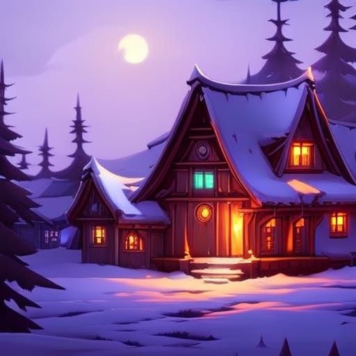 Night Forest House in Anime Style