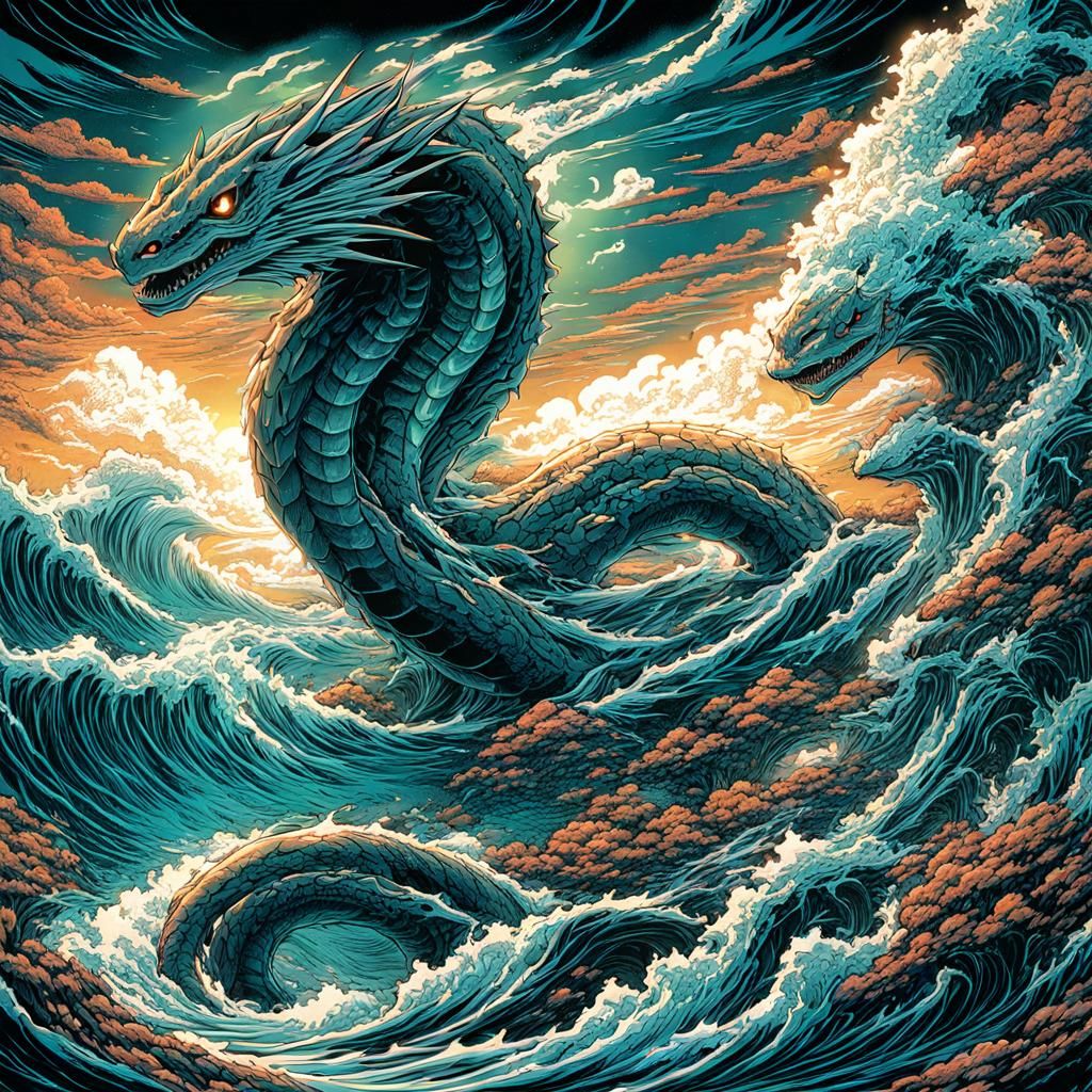 Sea Serpent in Comic Book Art Style