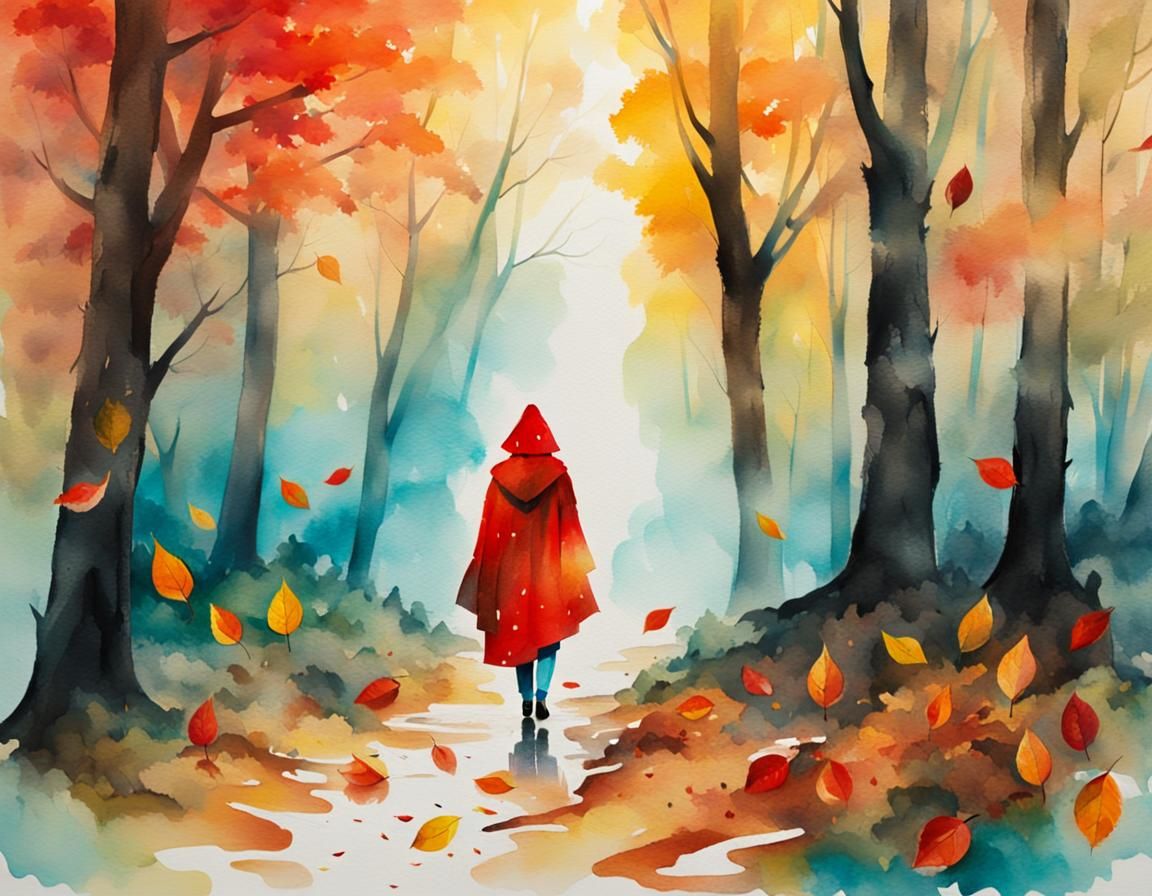 Red Riding Hood in Autumnal Expressionist Watercolor