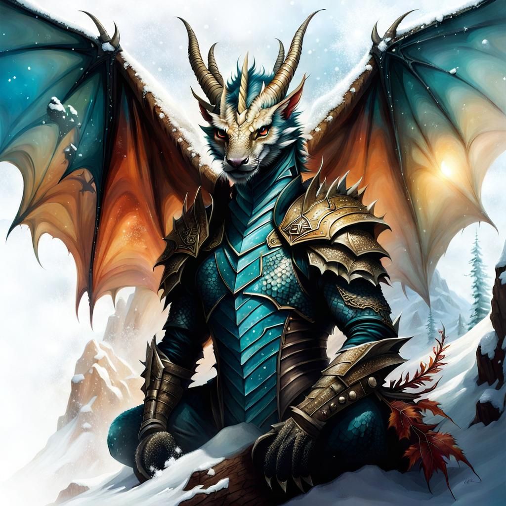 Fantasy Portrait: Small Faerie Dragon on Snow Dune