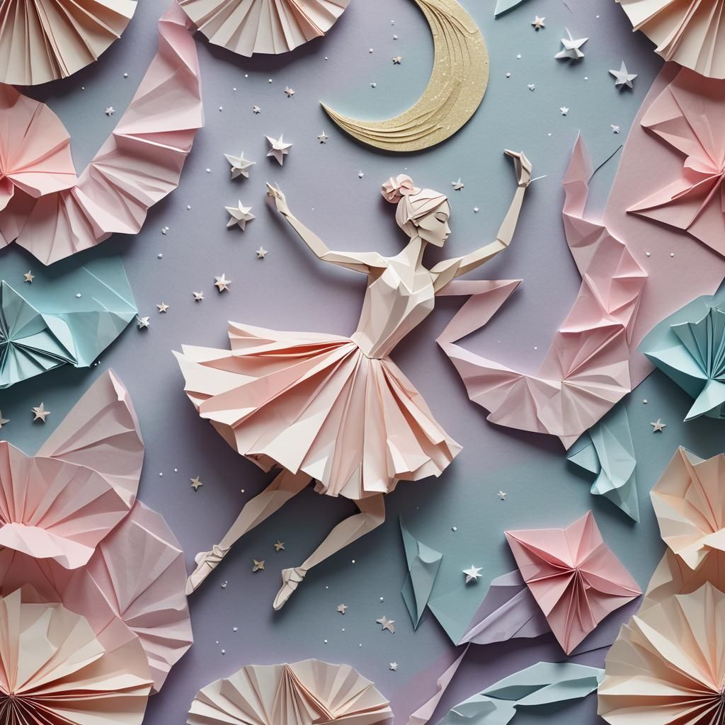 Ballerina Dances on Moon in Origami Papercraft