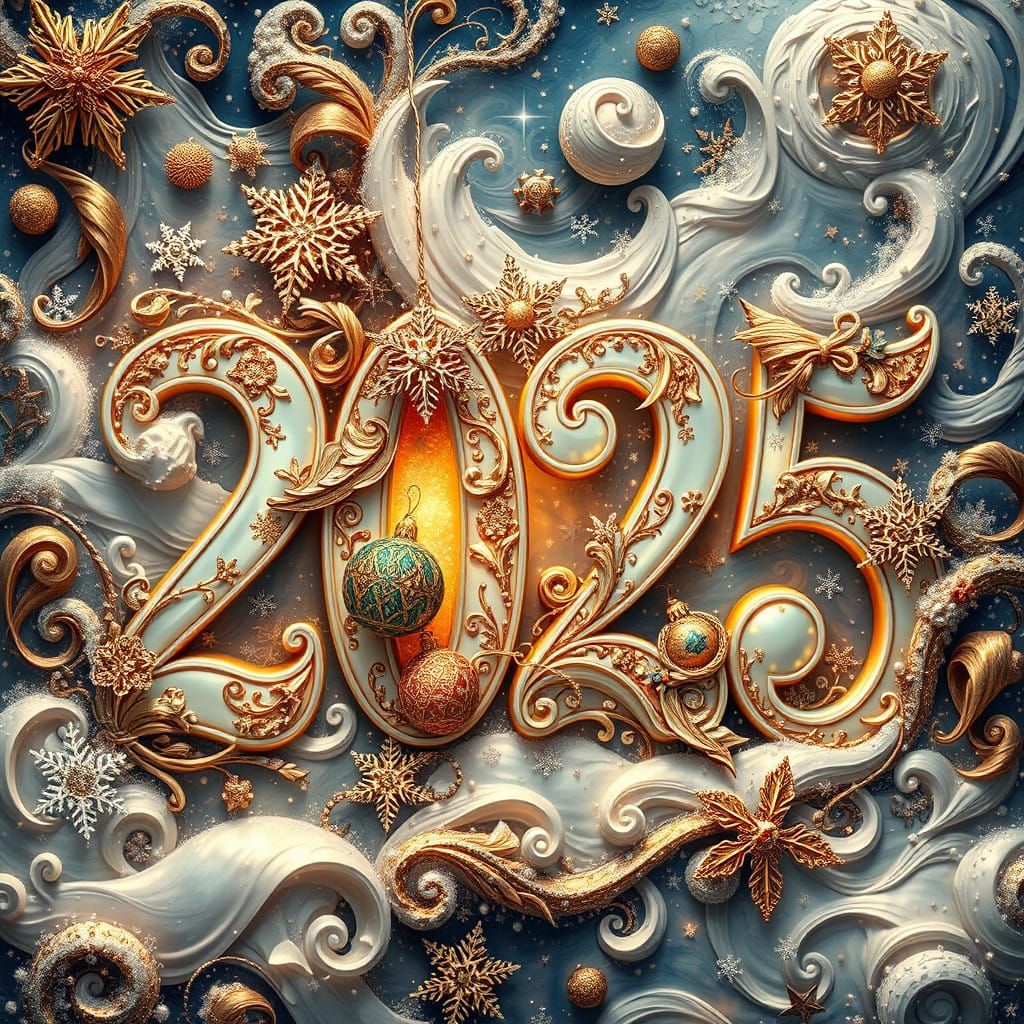 Ethereal Mother-of-Pearl Numbers in Winter Wonderland Scene