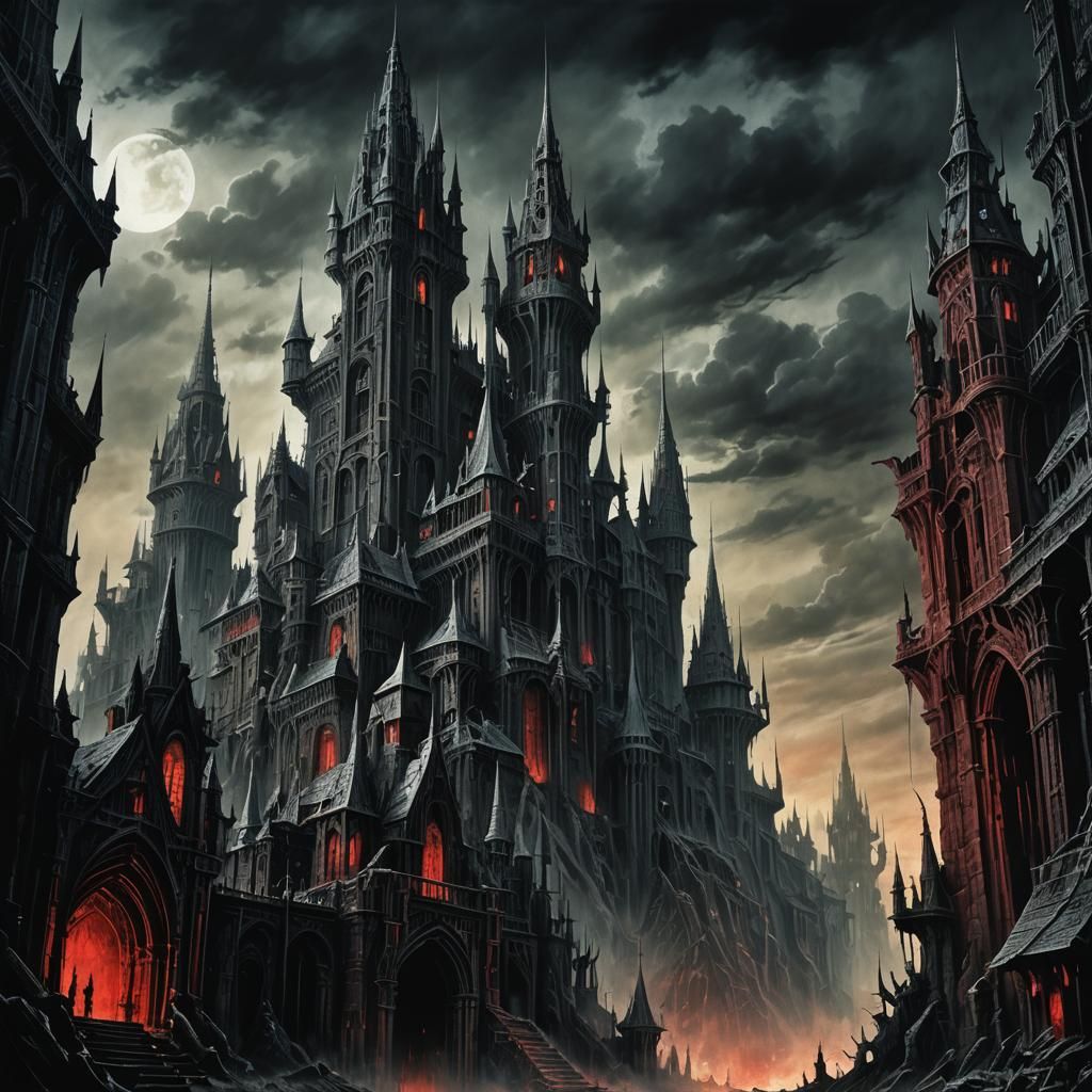 Ominous Gothic Castle in Dark Fantasy Style