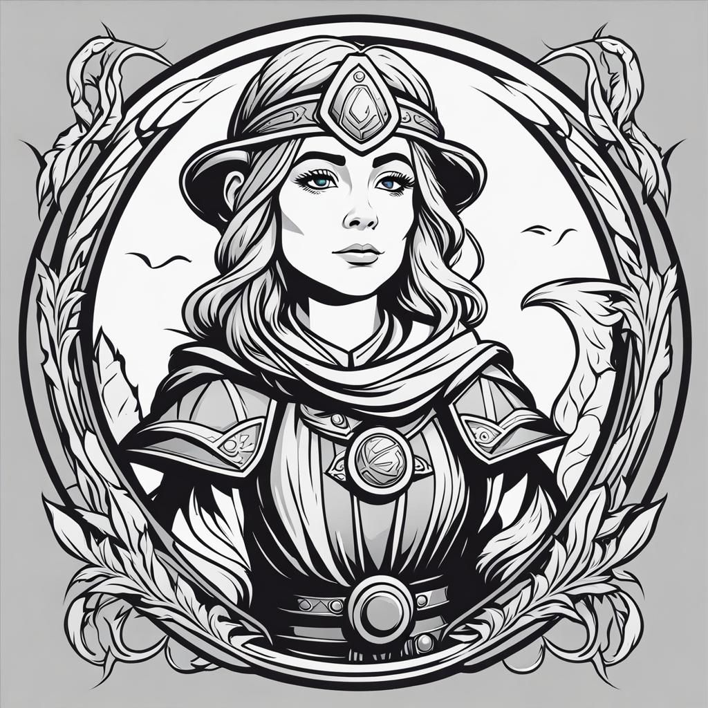 Halfling Druid Logo in Black and White Vector Style