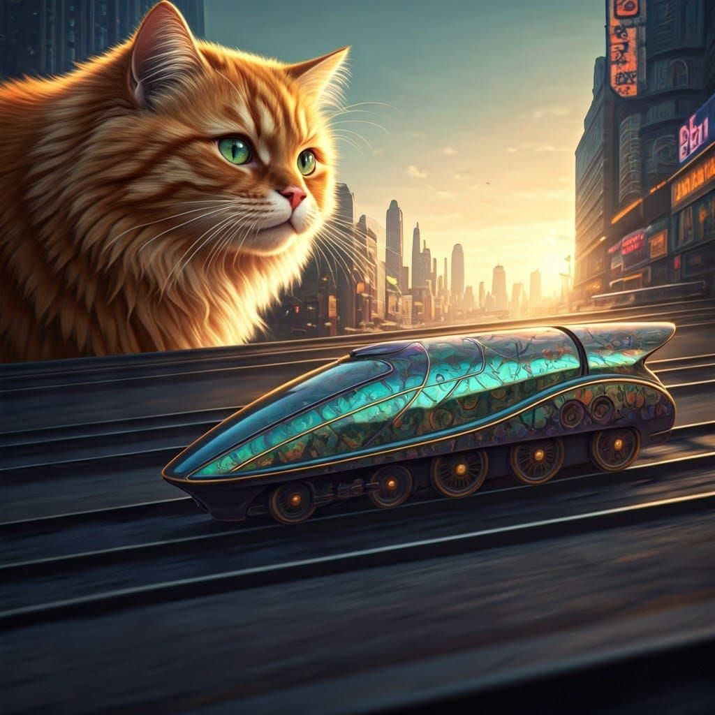 Whimsical Streamliner Locomotive Zooms Through Feline Observ...