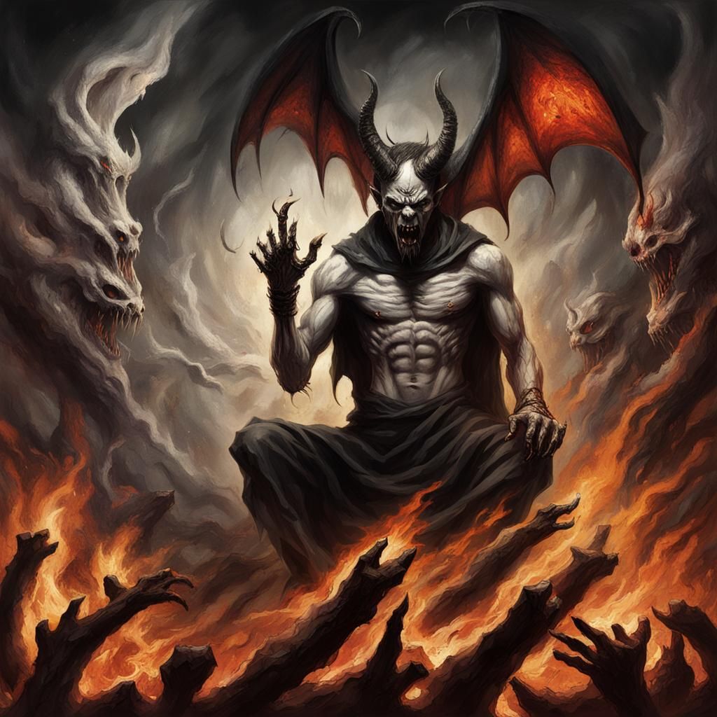 Demonic Devil in Hell: A Black and White Vision