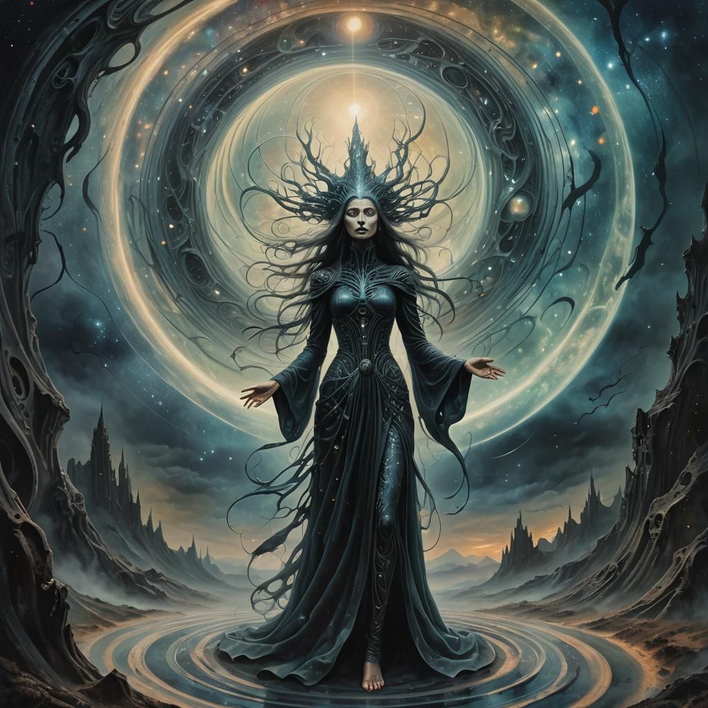 Mystical Witch in Surrealist Fantasy Realm