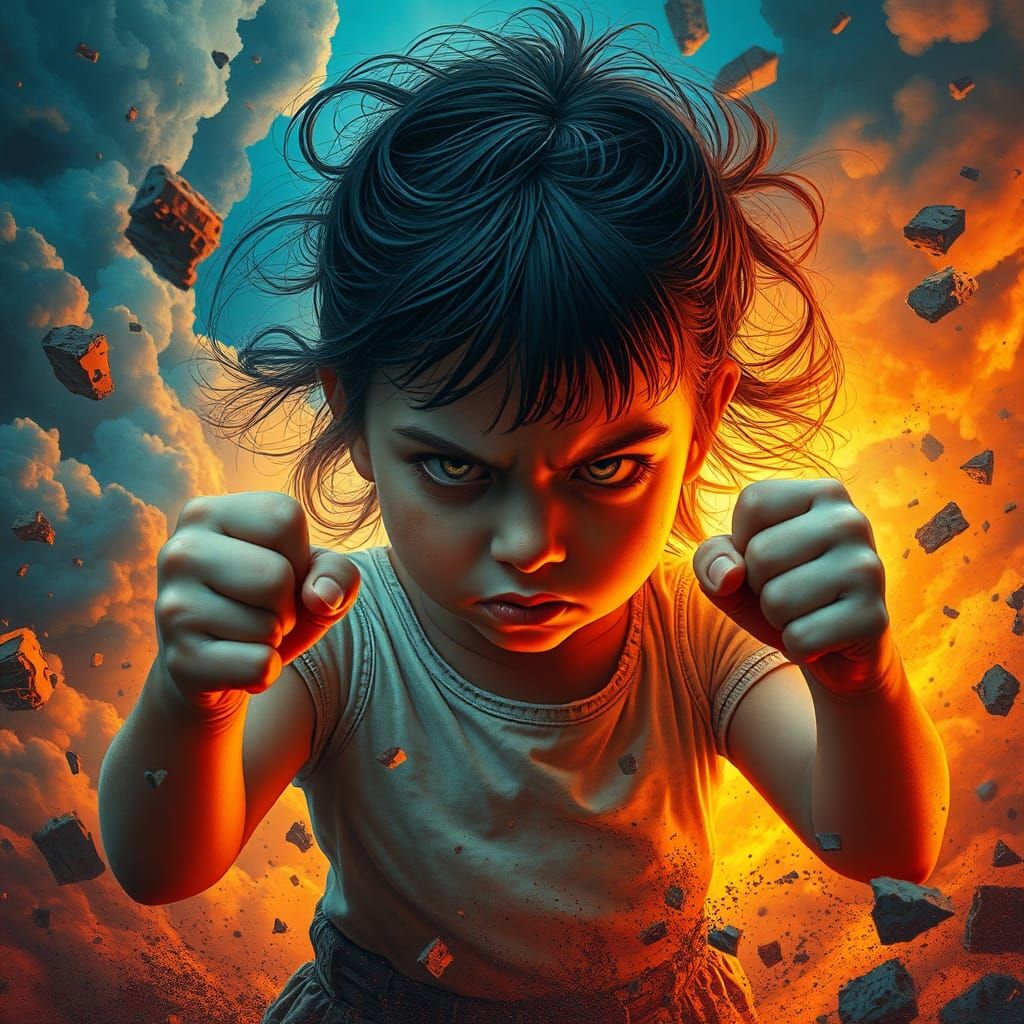 Angry Girl in Chaotic Storm: Fantasy Concept Art