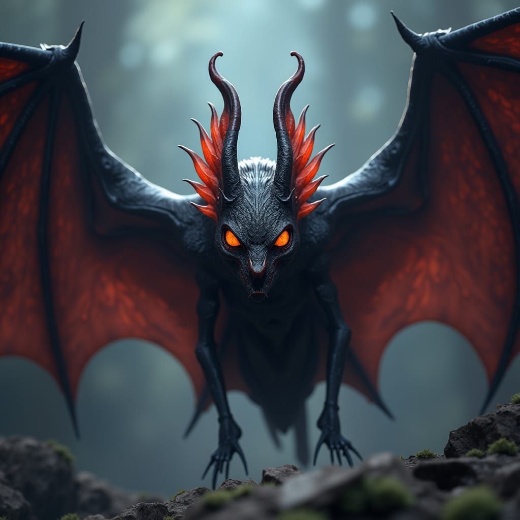 Fiendish Hellblaze Bat in Dark Fantasy Illustration