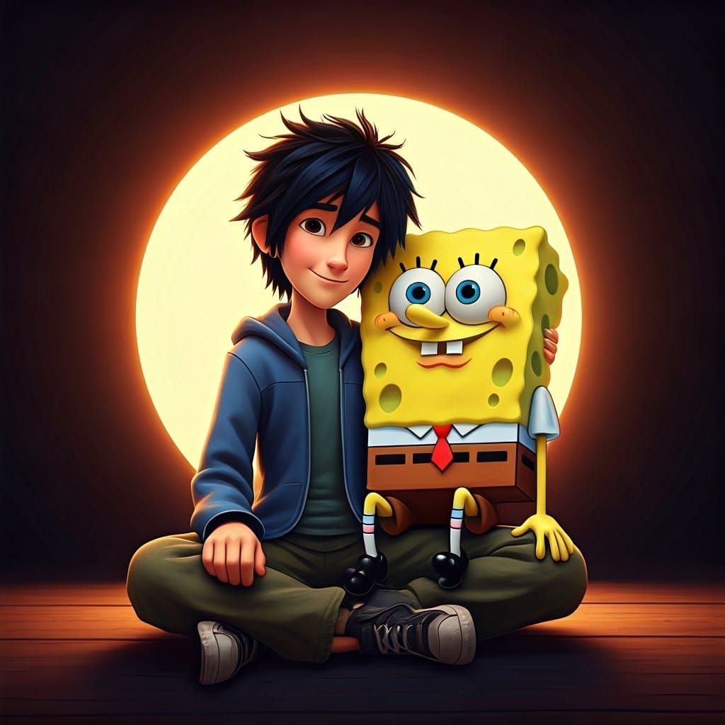 Spongebob and Hiro: Pixar-Style Digital Art