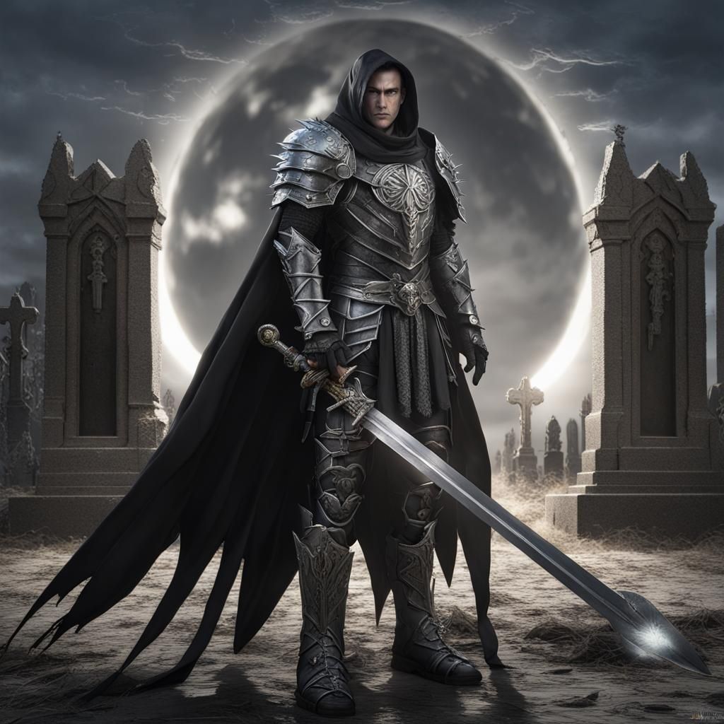 Fallen Aasimar Paladin of Shadows in Black Armor