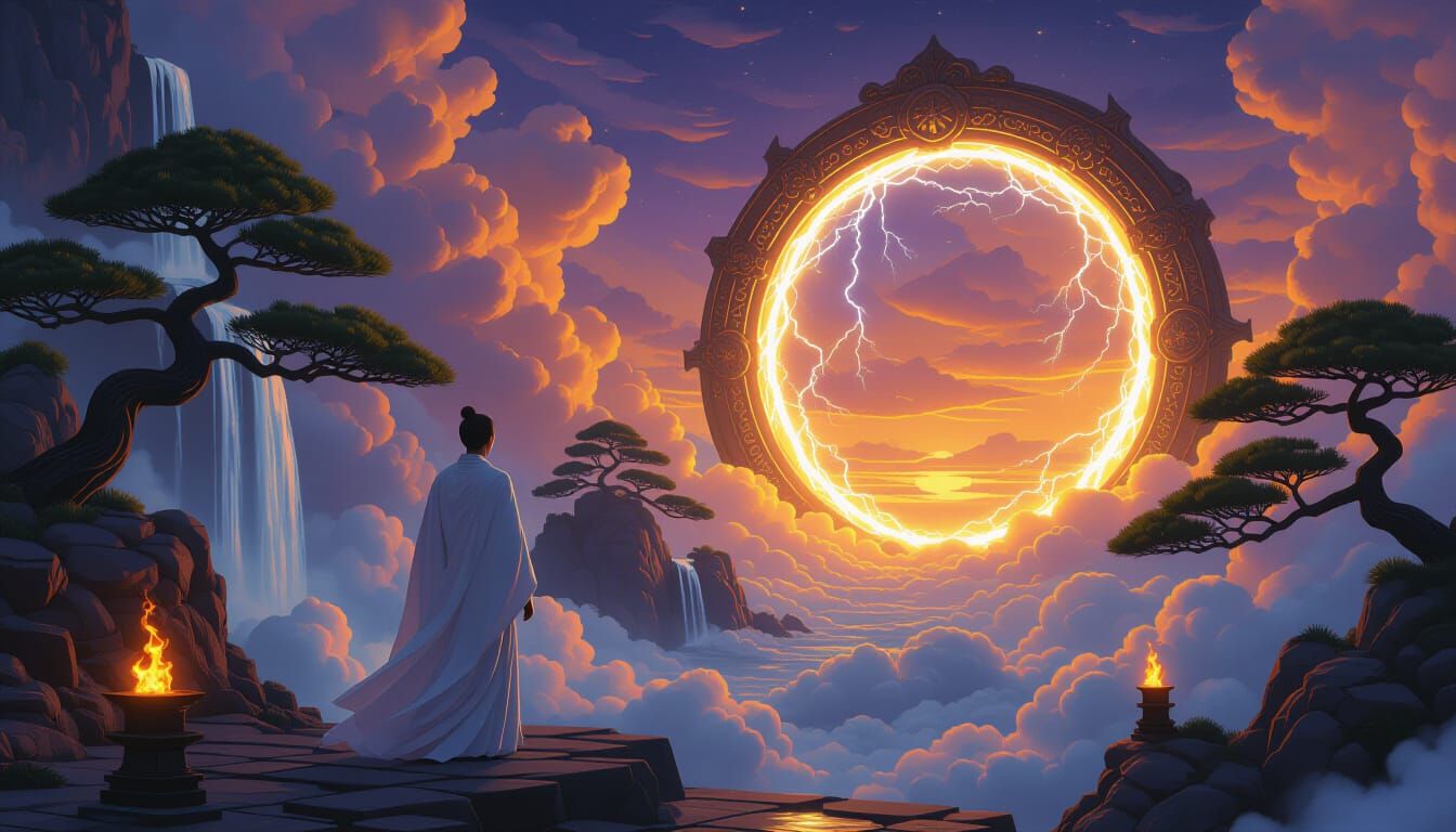 Surreal Cloudscape With Bonsai Trees in Fantasycore Style