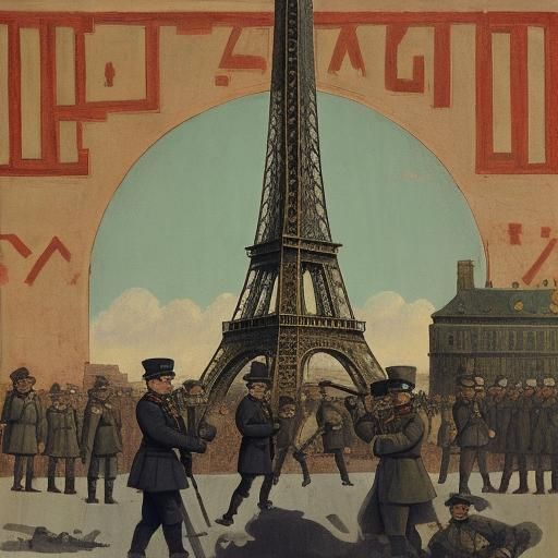 Surreal Eiffel Tower Scene in Grotesque Style