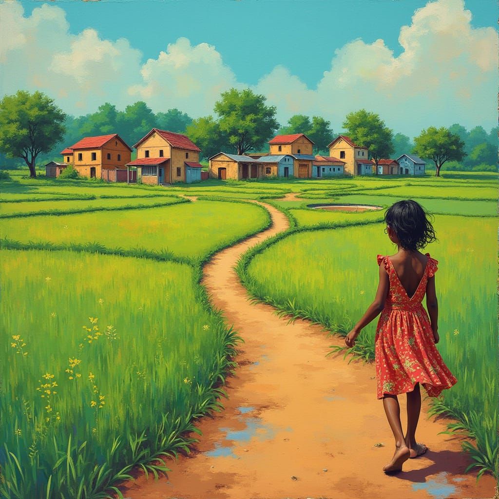 Indian Girl in Revitalized Village: Fauvist Style