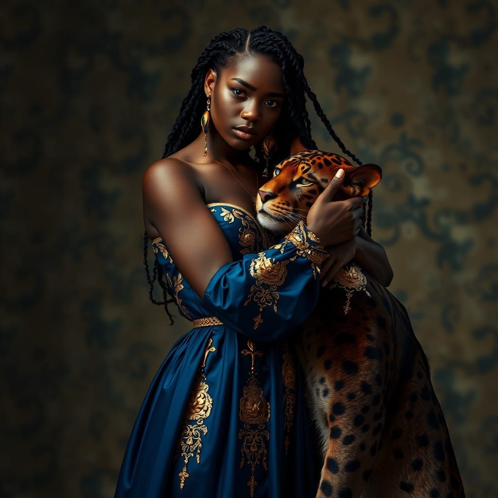Glamour Photo: Woman in Blue Dress with Panther
