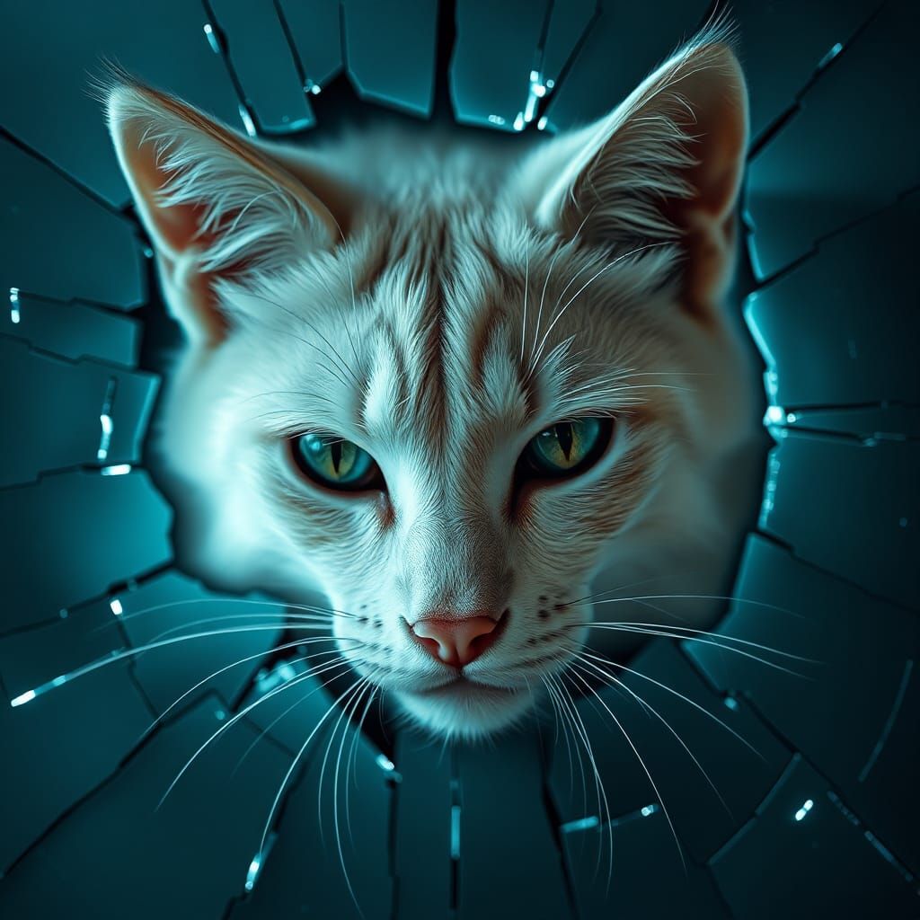 Mystical Cat Emerges from Shattered Screen