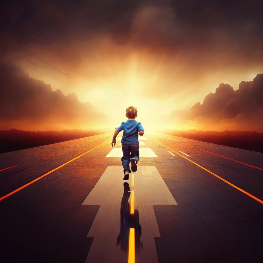 A Determined Child Runs Towards Endless Possibilities