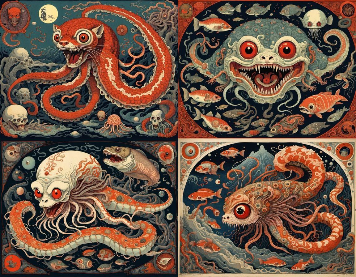 Surreal Mutant Geisha Conjuring Bizarre Creatures