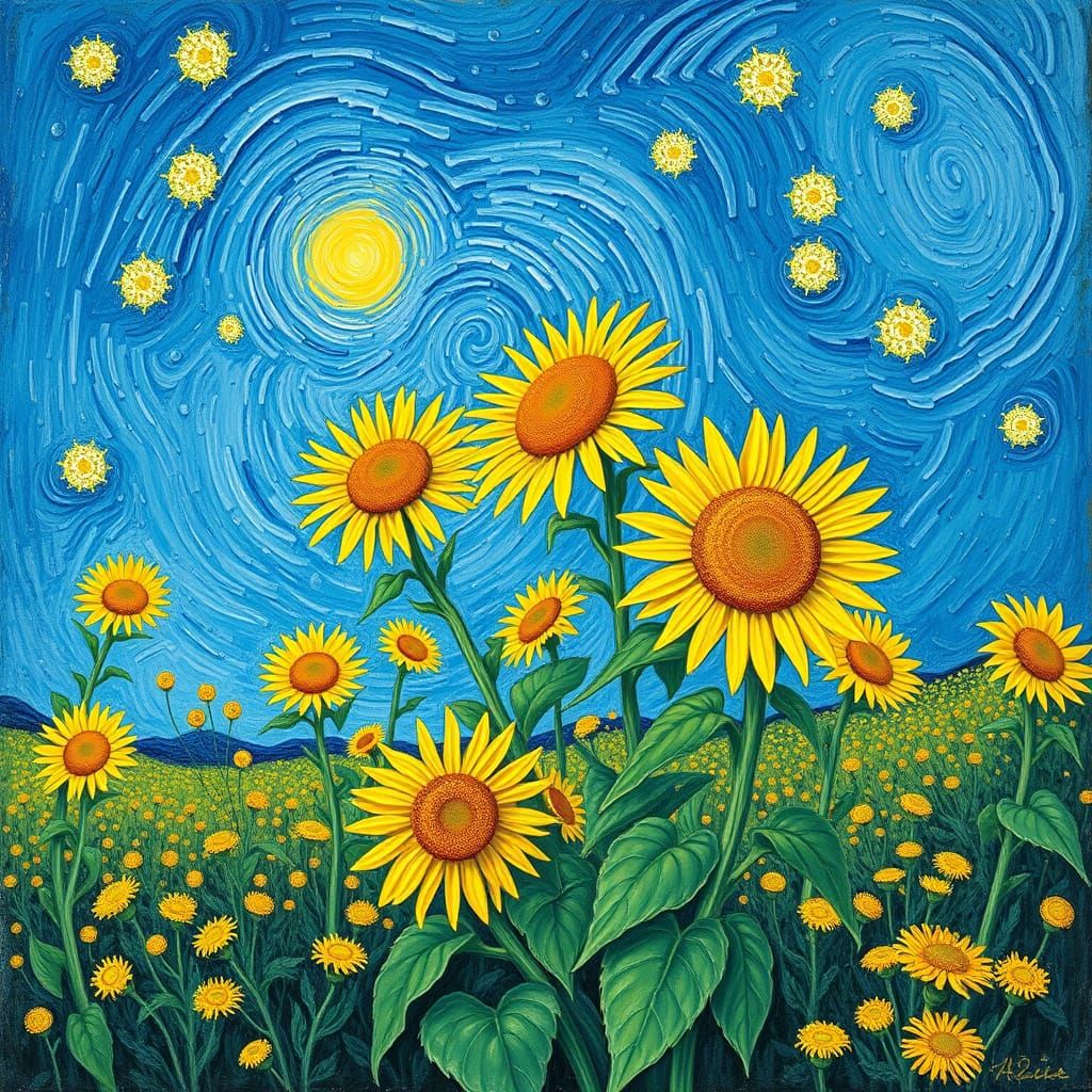 Sunflowers in the Style of Van Gogh