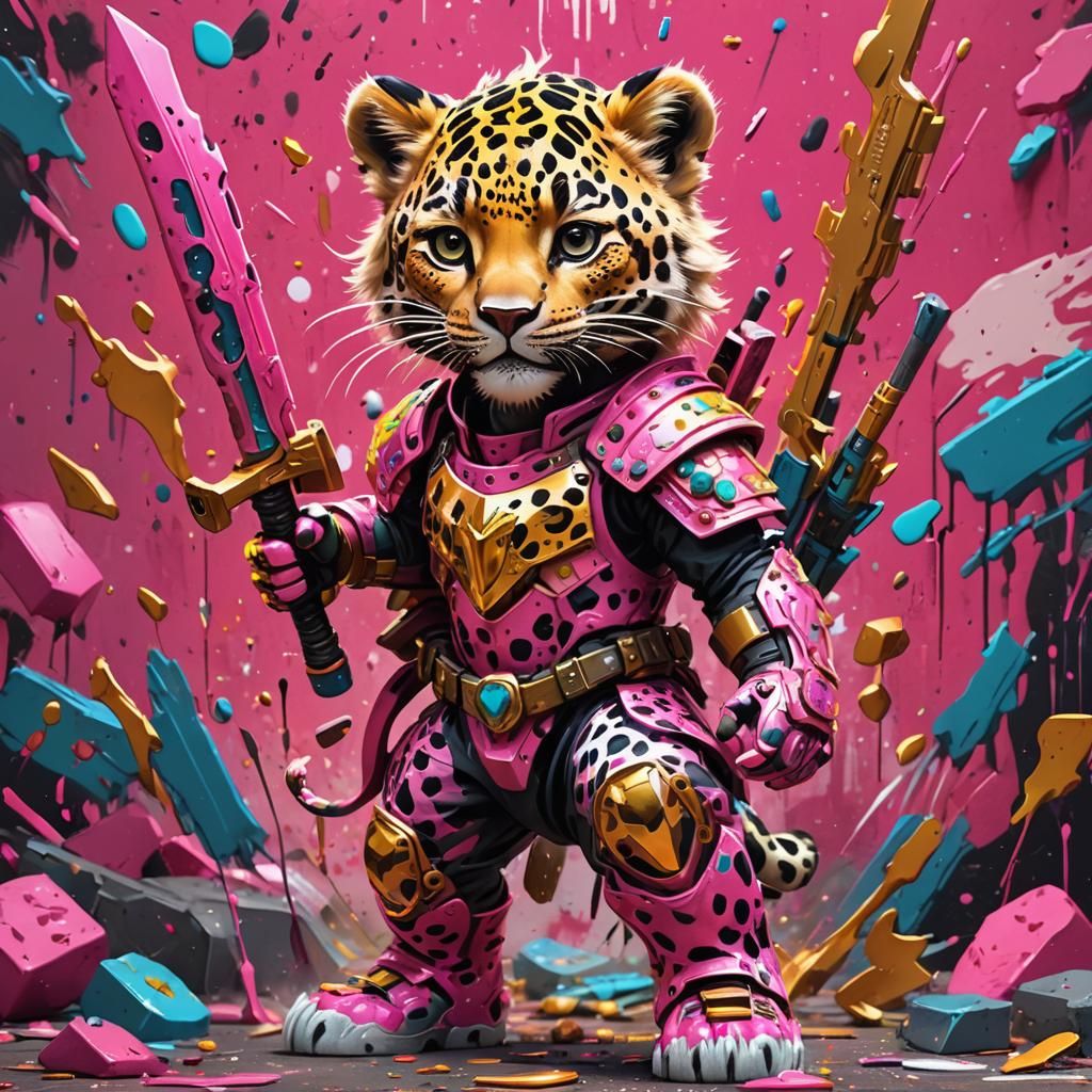 Leopard Warrior Boy with Golden Accents in Graffiti Art