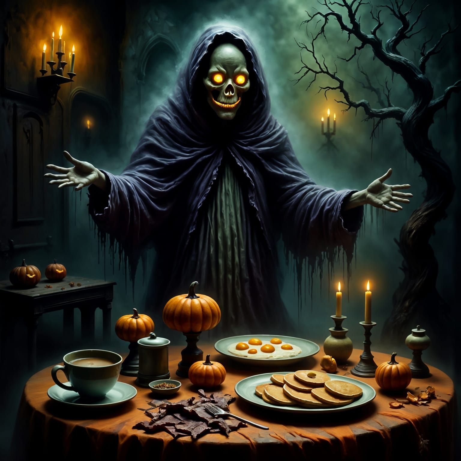 Mysterious Breakfast Scene in a Haunted Mansion