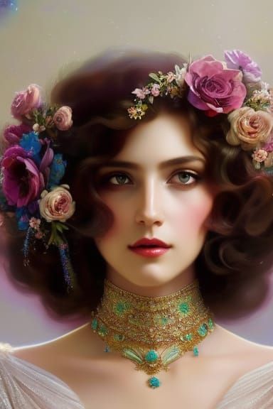 Rococo Lady with Flowers and Gems Portrait