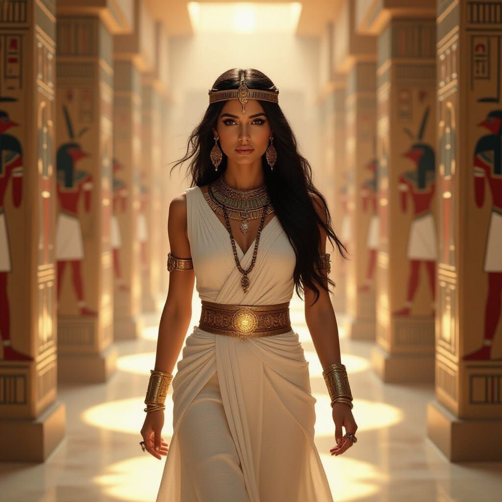 Woman Walks Halls of Amenti in Mystical Dreamscape