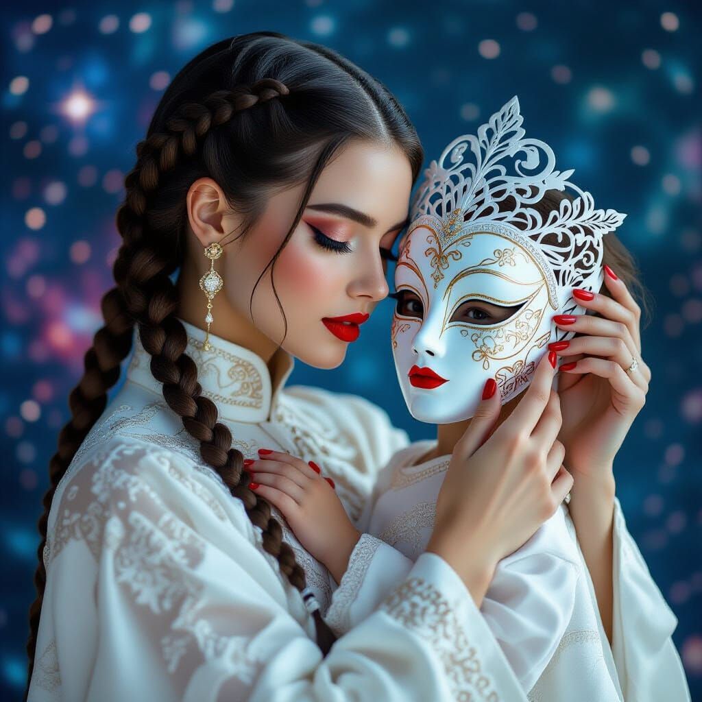 Cosmic Mother and Child in Hyperrealistic Style