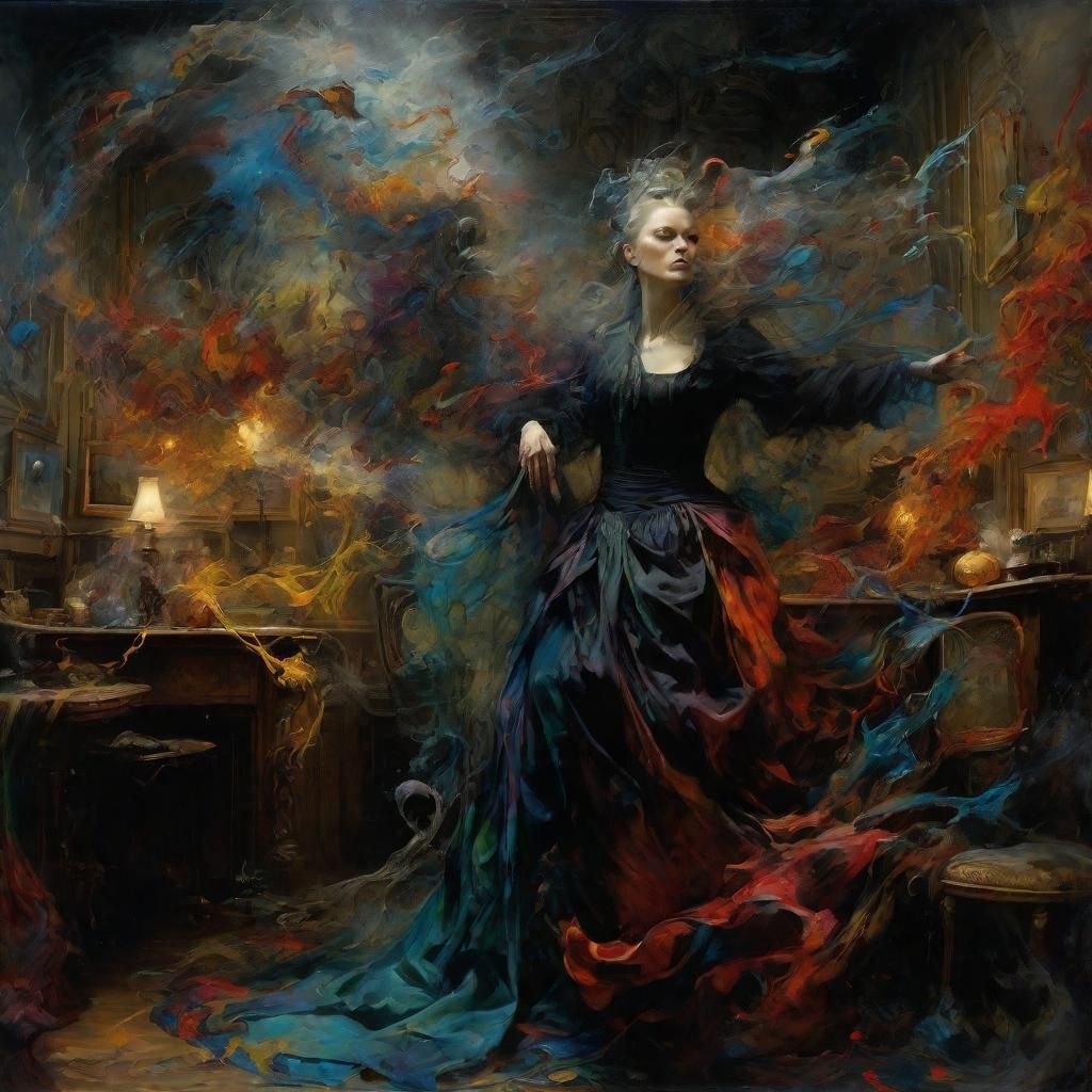 Witches in Swirling Ink Flow: Maximalist Photoillustration