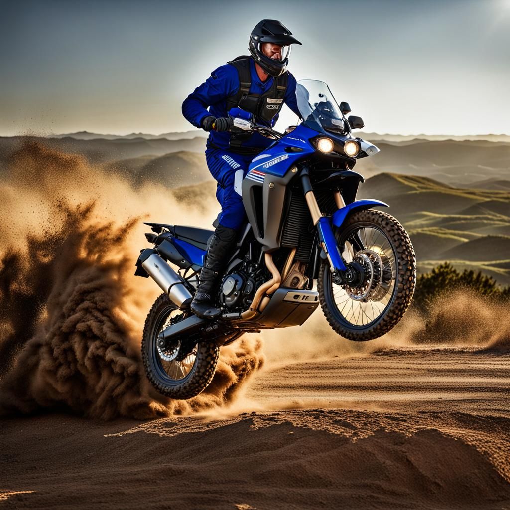 Yamaha Tenere 700 Jumps with Off-Road Lights