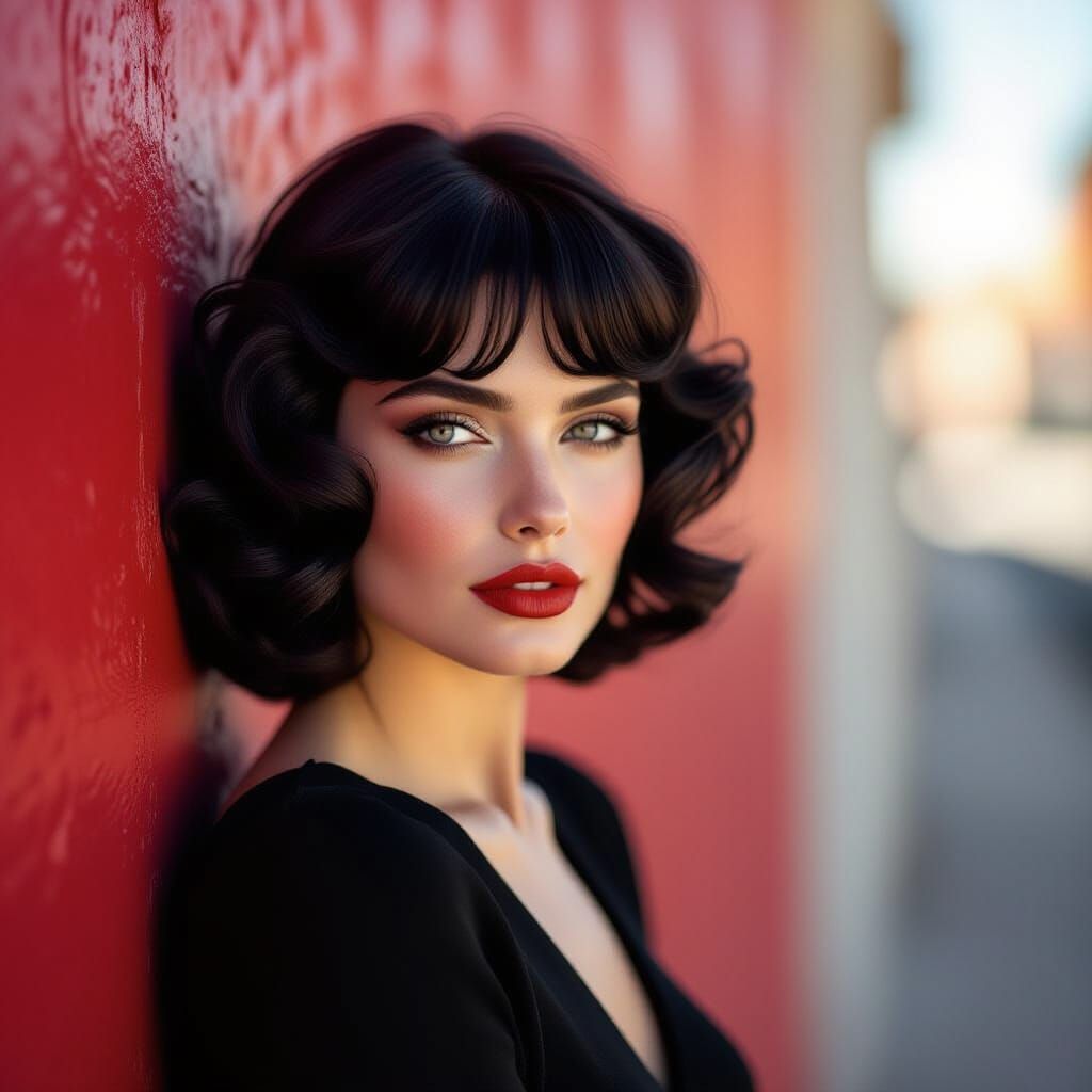 A dramatic, high-contrast portrait in the style of 80s and 9...