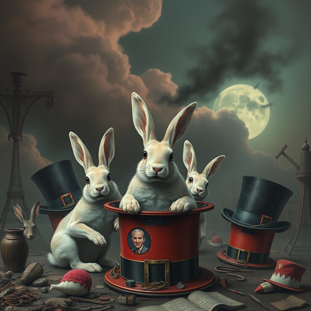 Surreal Dystopian Rabbits in Hats